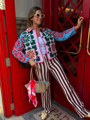 Printed Padded Lapel Pockets Coat