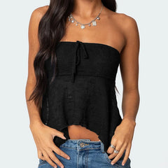Strapless Appliques Crop Asymmetrical Top