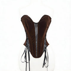Velvet Mesh Lace Up Bodice Strapless Corset