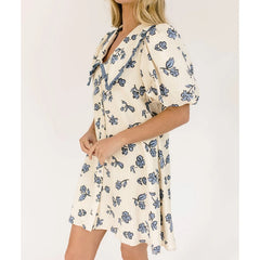 Floral Print Ruffled Trim Doll Collared Mini Dress