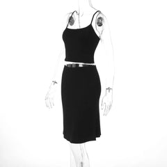 Black Cami Top And Midi Skirt Set