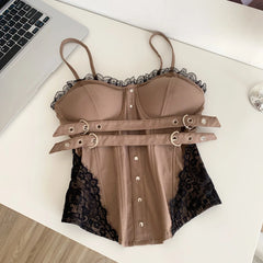 Solid Patchwork Belted Bustier Top