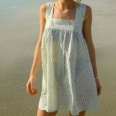 Floral Tie Square Neck Flare Mini Dress