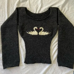 Swan Print Knit Top