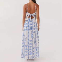 Spaghetti Strap V Neck Tie Front Cutout Cami Maxi Dress
