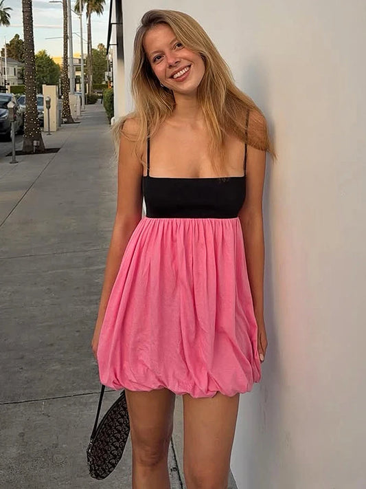 Puff Hem Strappy Mini Dress
