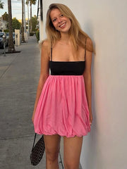 Puff Hem Strappy Mini Dress