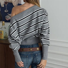Striped Off-Shoulder Knit Jumper
