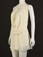 Yellow Folds Mesh Halter Sleeveless Mini Dress
