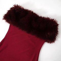 Red Feather Strapless Sheer Maxi Dress