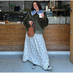 Ruffled Peter Pan Collar Fur Coat