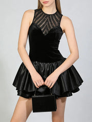 Black Sheer Sequin O-Neck Sleeveless Mini Dress