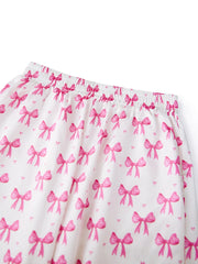 Bow Print Satin Loungewear Pajama Set