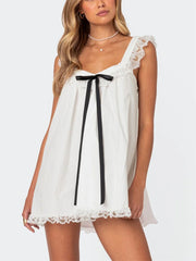 Ruffle Bow Tie Babydoll Mini Dress