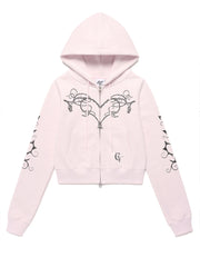 Vine And Heart Graphic Crop Zip-Up Hoodie