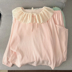 Frill Collar Long-Sleeve Pajama Set