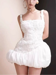 3D Flower Puff Hem Mini Dress