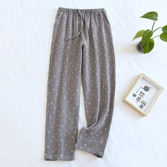 Cotton Star Print Drawstring Wide Leg Pants