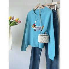 Cartoon Sausage Dog Appliques Knitted Sweater
