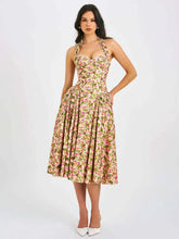Floral Printed Neck Mounted A-line Midi Dress