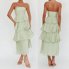 Ruffled Tube Tiered Cake Long Dress