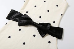 White Polka Dot Print Bow Desgin Mini Dress