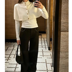 Knitted Poncho Button-Up Crop Top