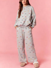 Grey Bow Print Sweatshirt And Wide Leg Sweatpants Set
