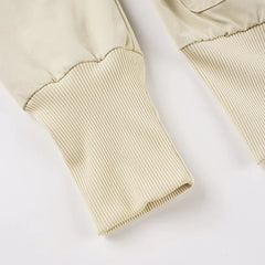 Ribbed Zippered Pocket Long Sleeve Short Panelled Jacket