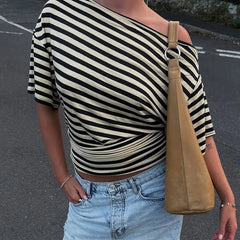 Diagonal Collar Striped T-shirt