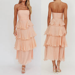 Ruffled Tube Tiered Cake Long Dress