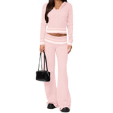 Striped Knit Zip Hooded Jacket And Sweatpants Set