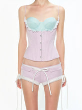 Pink Hook Blue Bustier Corset Strap Top