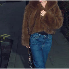 Brown Faux Fur Cropped Coat