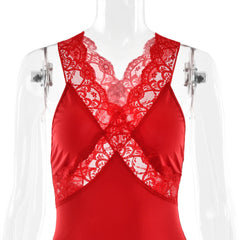 Red Lace Strap Maxi Dress