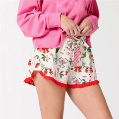Christmas Boxer Graphic Print Ruffle Shorts
