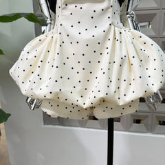 Polka Dot Bow Embellished Bubble Hem Mini Dress With Shorts