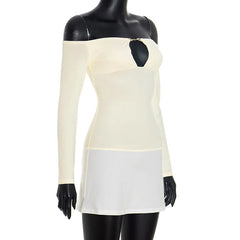 Off Shoulder Long Sleeve Two Tone Mini Dress