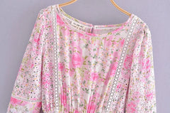 Pink Floral Quarter Sleeve Mini Dress