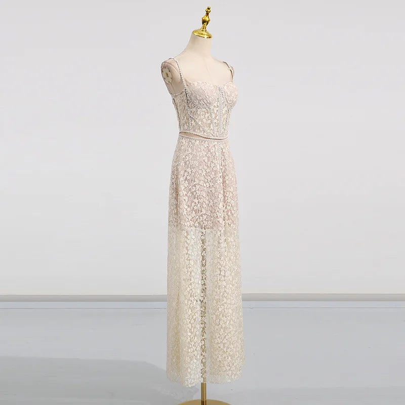 Beige lace dress on a mannequin - side view