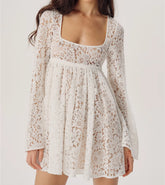 White Long Sleeve Lace Mini Dress