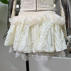 3D Floral Strap Corset Top And Elastic Waist Tiered Mini Skirt Set