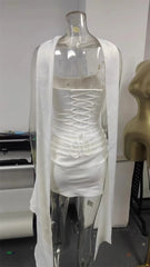 Strapless Draped Ruched Satin Mini Dress