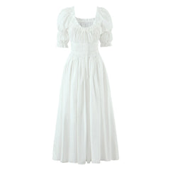 Ruched Puff Sleeve Elastic Midi Long Dress