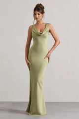 Satin Cowl Neck Backless Maxi Dress