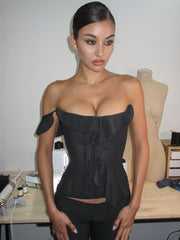 Black Ruffle Strap Crop Top