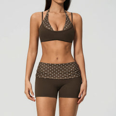 Printed Patchwork Crop Top And Leggings Set