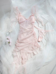Mesh Ruffle Trim Sheer Nightdress with Panty