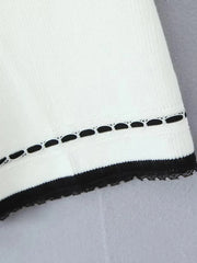 White Knit O-Neck Long Sleeve Top And Low Waist Shorts Set