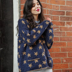 Crew Neck Star Print Knit Cardigan